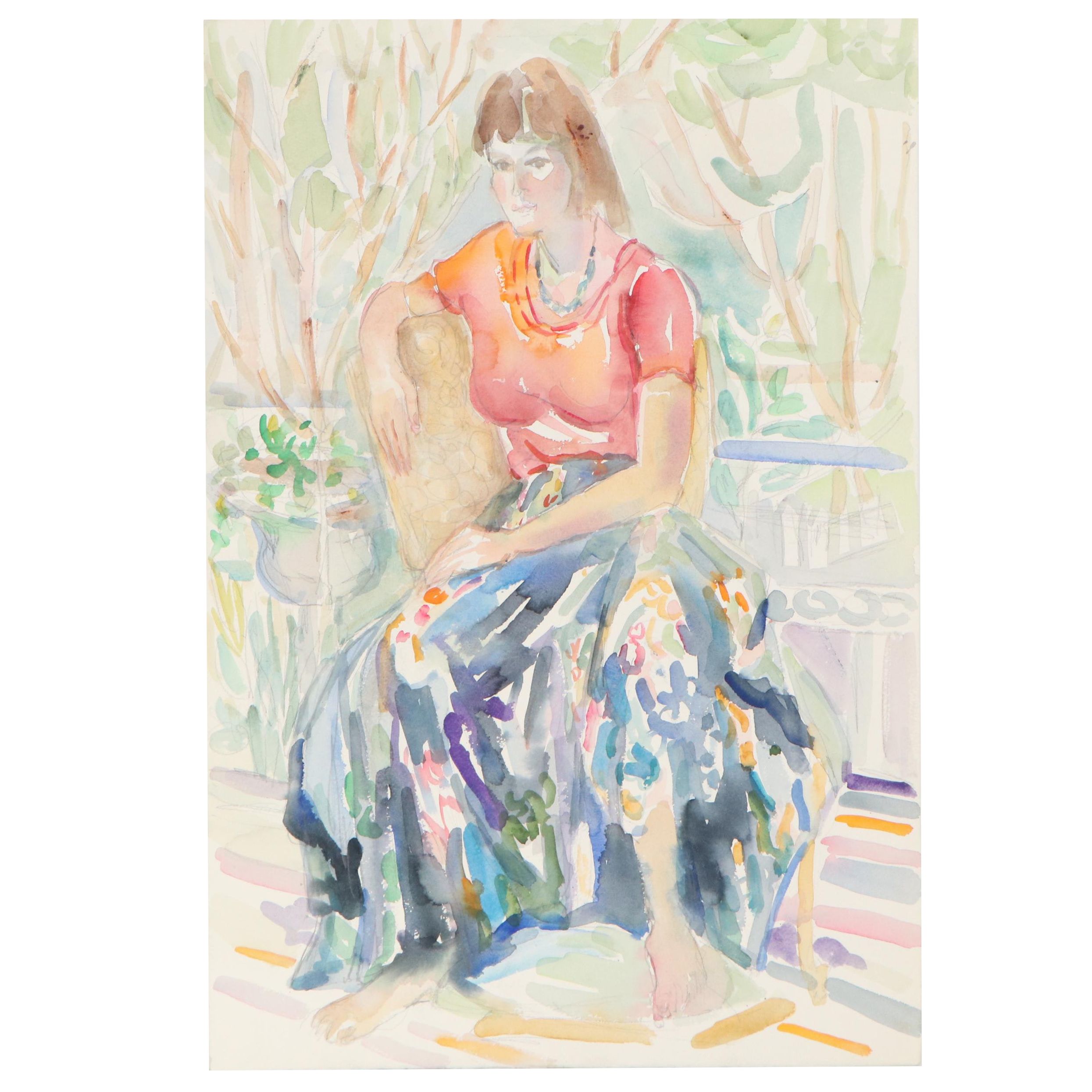 Yolanda Fusco Watercolor Painting of Seated Woman