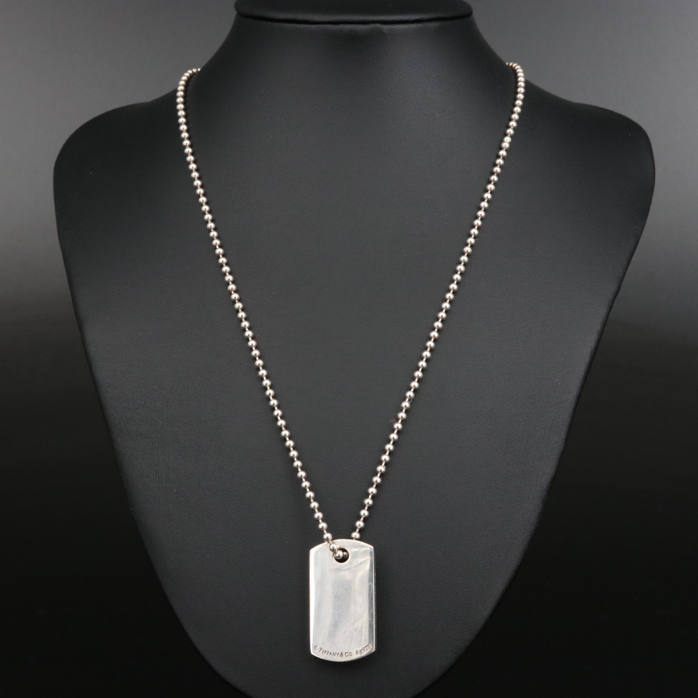 Tiffany & Co. Sterling Silver "Tiffany 1837" Maker's ID Tag Pendant Necklace