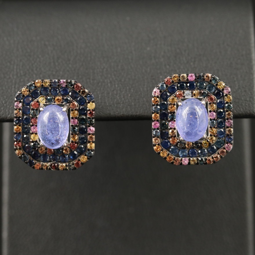 Sterling Silver Tanzanite and Sapphire Earrings