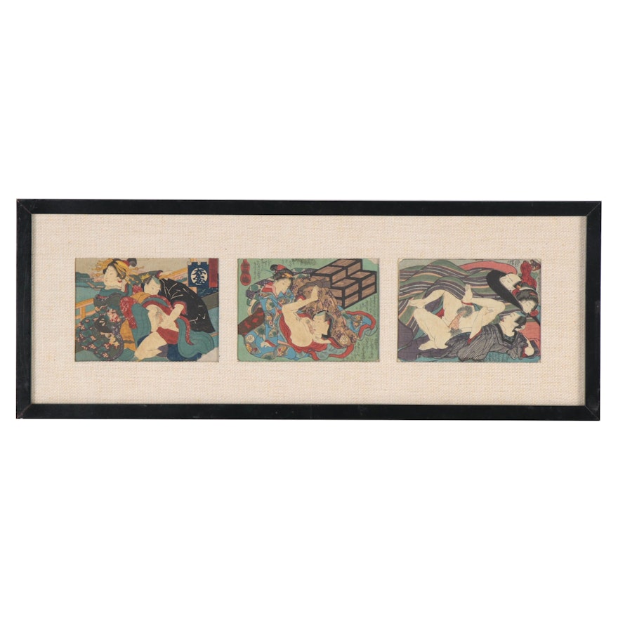 Japanese Erotic Shunga Woodblocks, Mid-19th Century