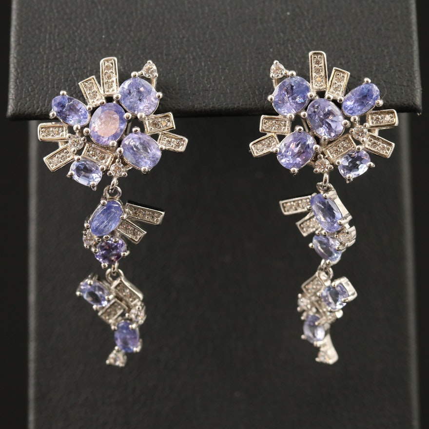 Sterling Silver Tanzanite and Cubic Zirconia Dangle Earrings