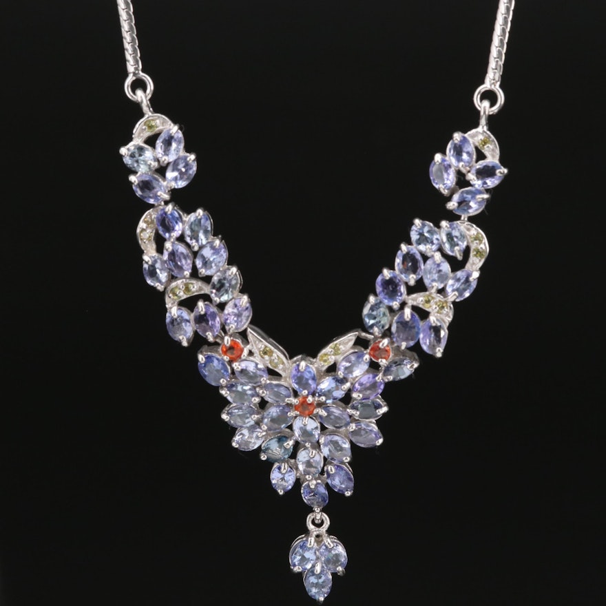 Sterling Silver Tanzanite and Sapphire Stationary Pendant Necklace