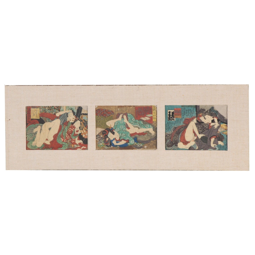 Japanese Erotic Shunga Woodblocks, Mid-19th Century