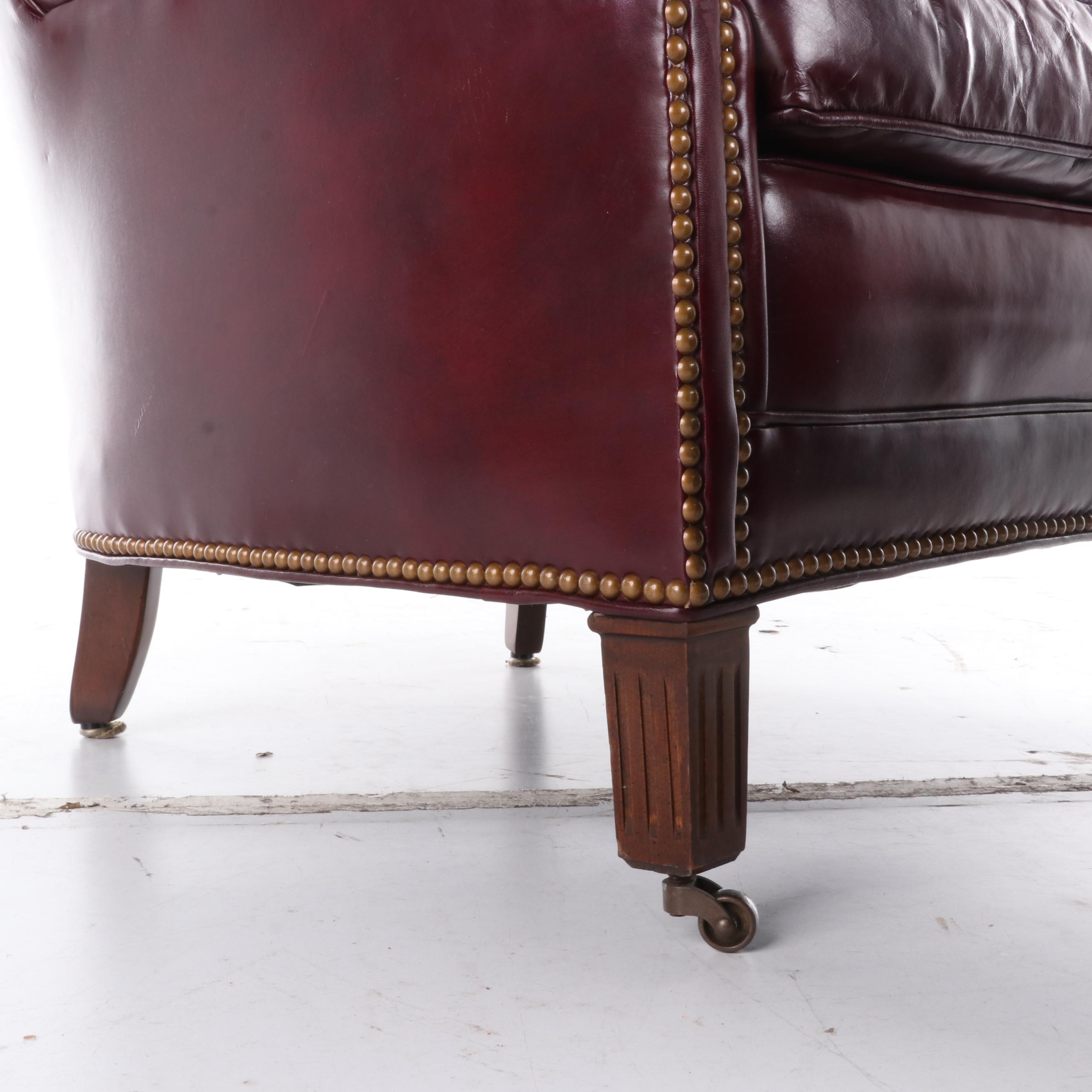 Hancock & Moore Button-Tufted and Brass-Tacked Leather Club Chair and Ottoman