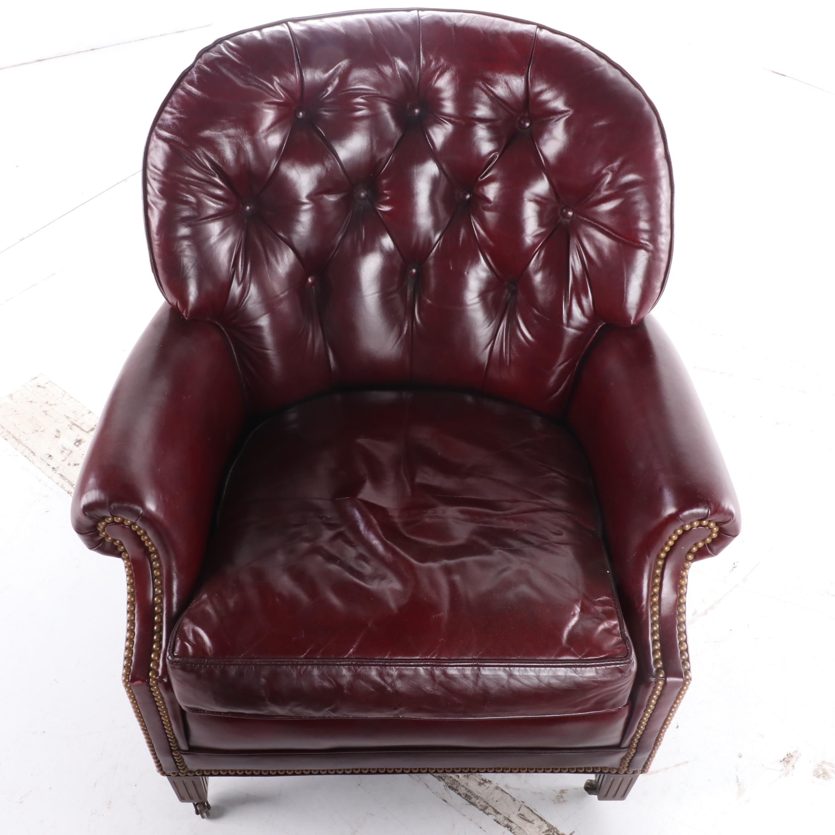 Hancock & Moore Button-Tufted and Brass-Tacked Leather Club Chair and Ottoman