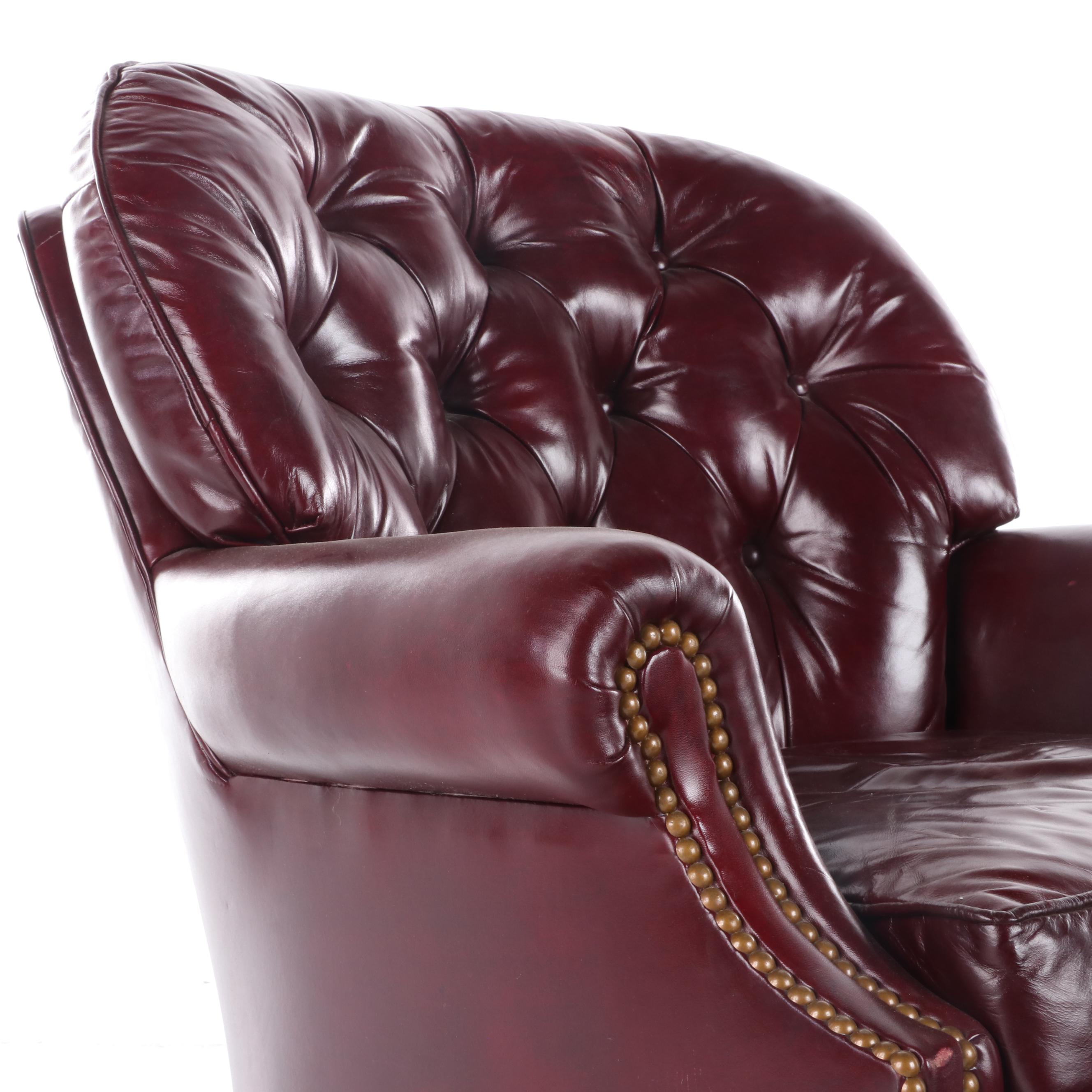 Hancock & Moore Button-Tufted and Brass-Tacked Leather Club Chair and Ottoman