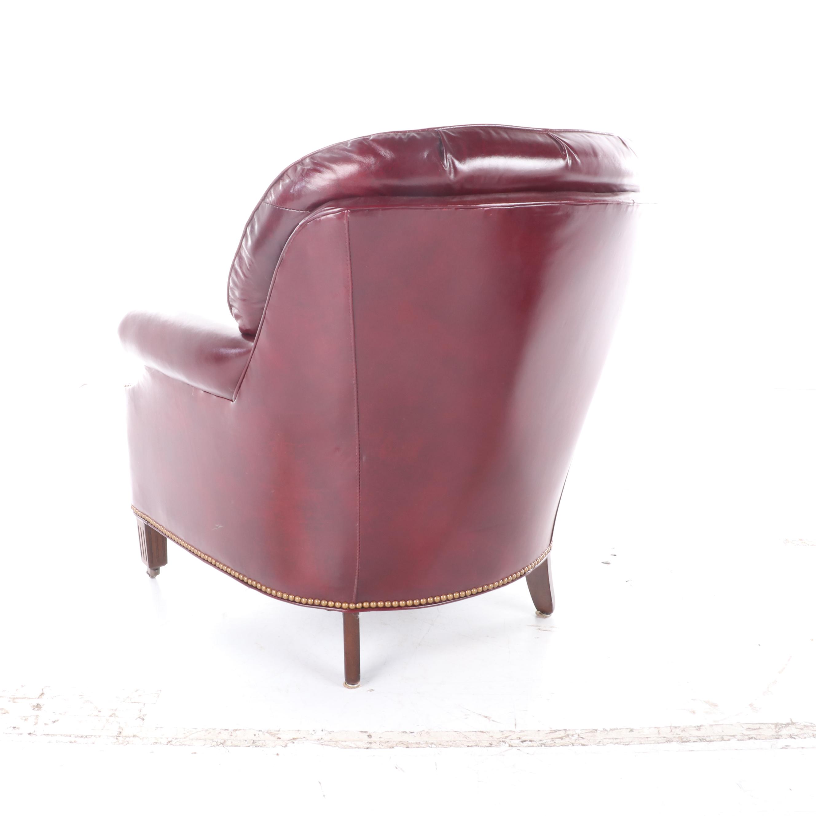 Hancock & Moore Button-Tufted and Brass-Tacked Leather Club Chair and Ottoman