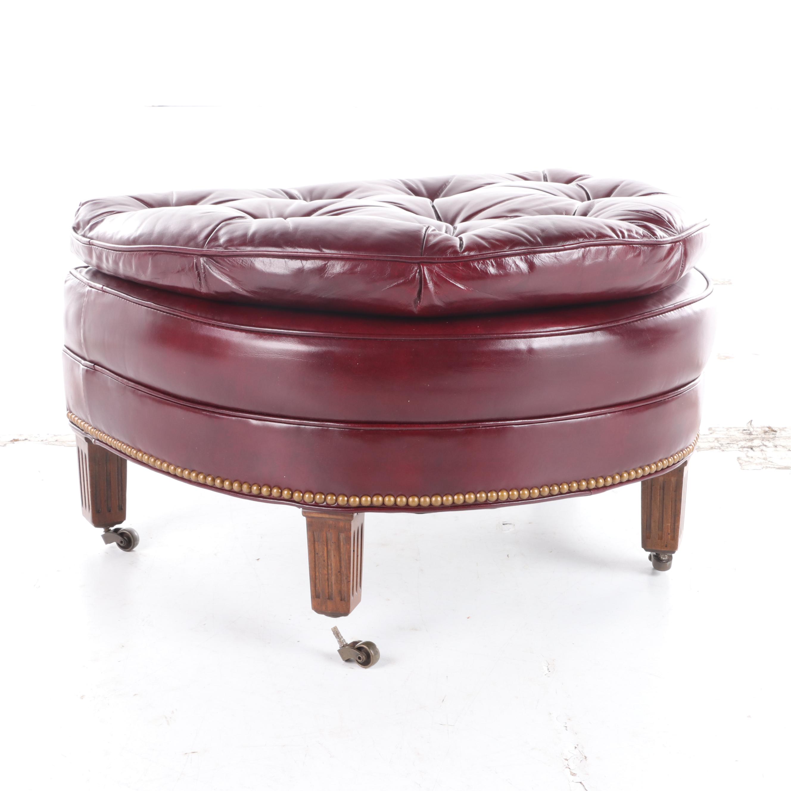 Hancock & Moore Button-Tufted and Brass-Tacked Leather Club Chair and Ottoman