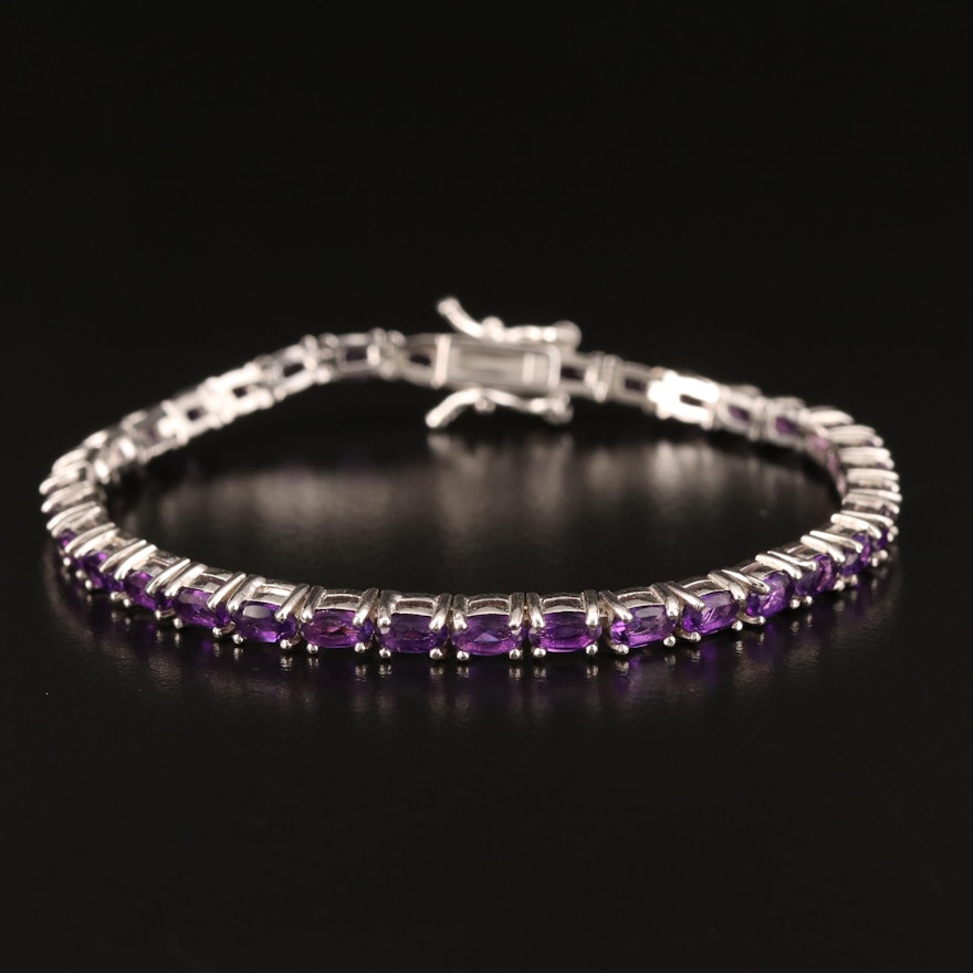 Sterling Silver Amethyst Line Bracelet