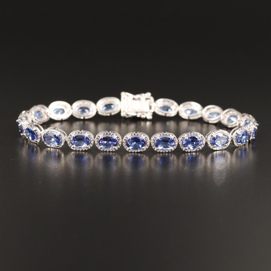 Sterling Silver Tanzanite and Diamond Line Bracelet