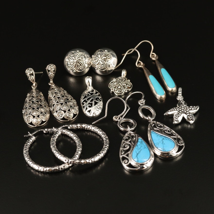Assorted Sterling Silver and Faux Turquoise Earrings and Pendants