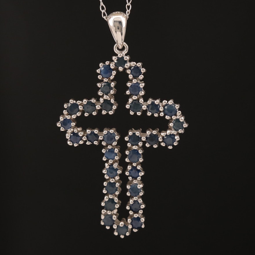 Sterling Sapphire Cross Necklace