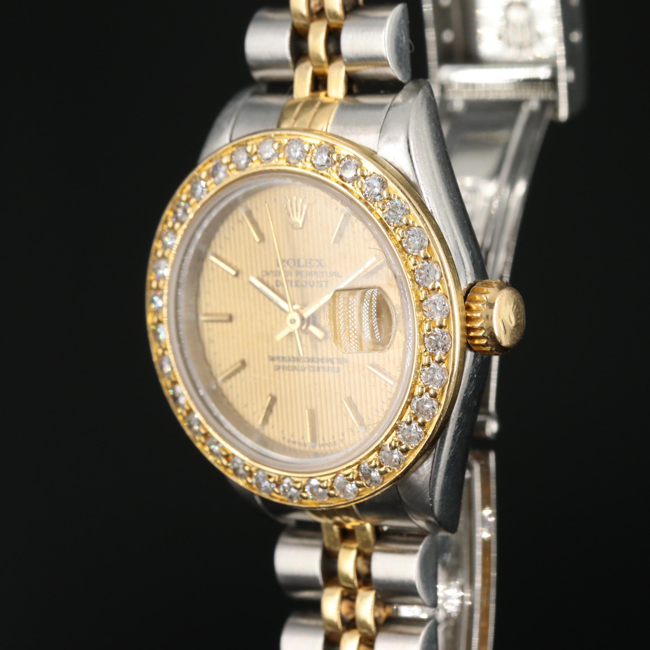 1993 Rolex Datejust 18K and Stainless Steel Diamond Bezel Automatic Watch