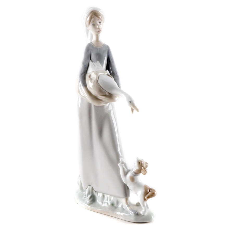 Lladró "Girl With Goose and Dog" Porcelain Figurine, Late 20th Century