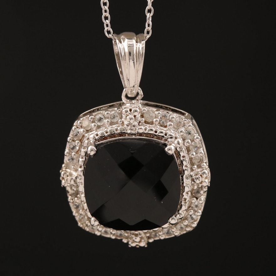 Sterling Silver Black Onyx and Topaz Pendant Necklace