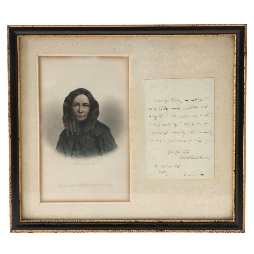 Elizabeth Barrett Browning Autograph Letter Signed and Hand-Colored Engraving