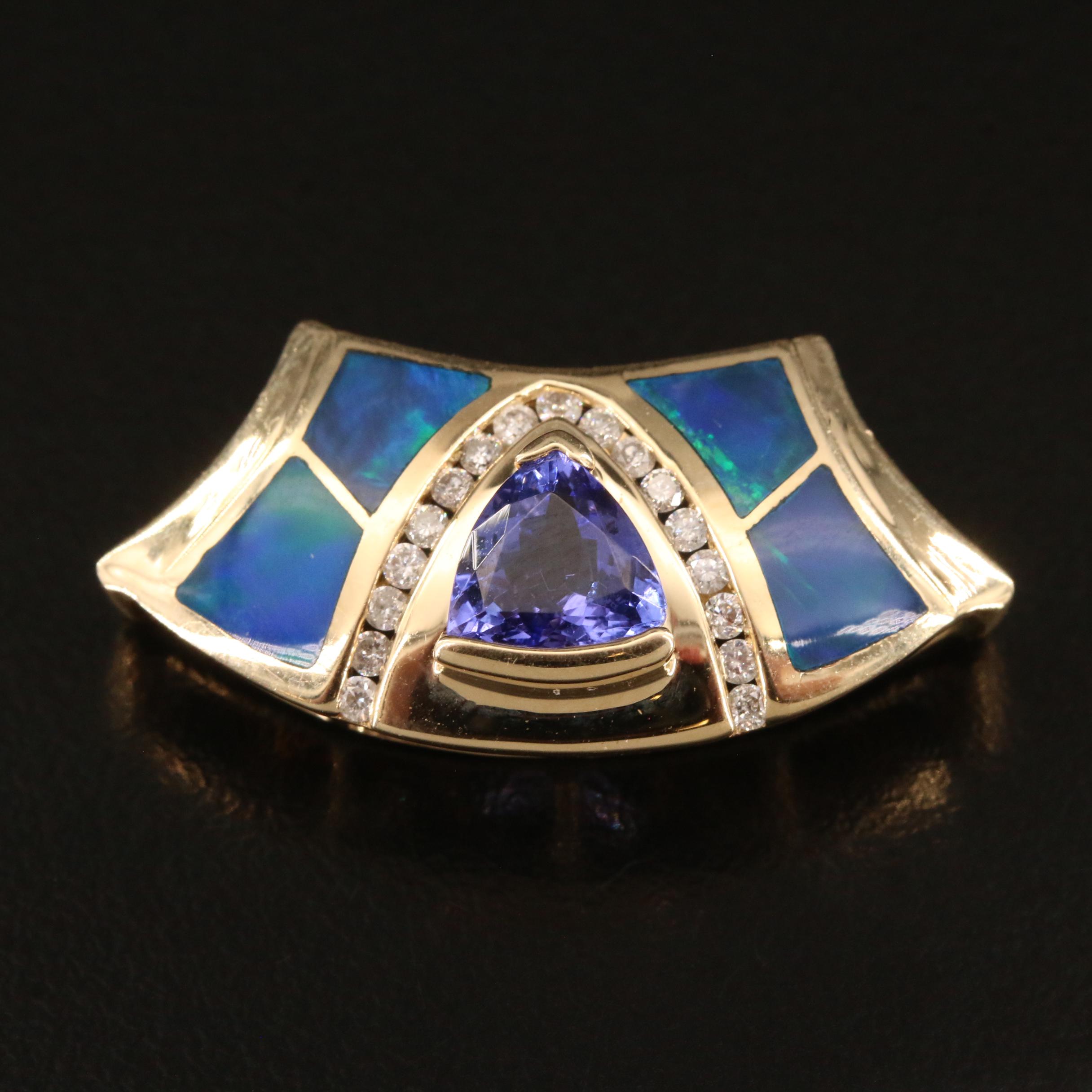 14K Tanzanite, Diamond and Opal Inlay Slide Pendant