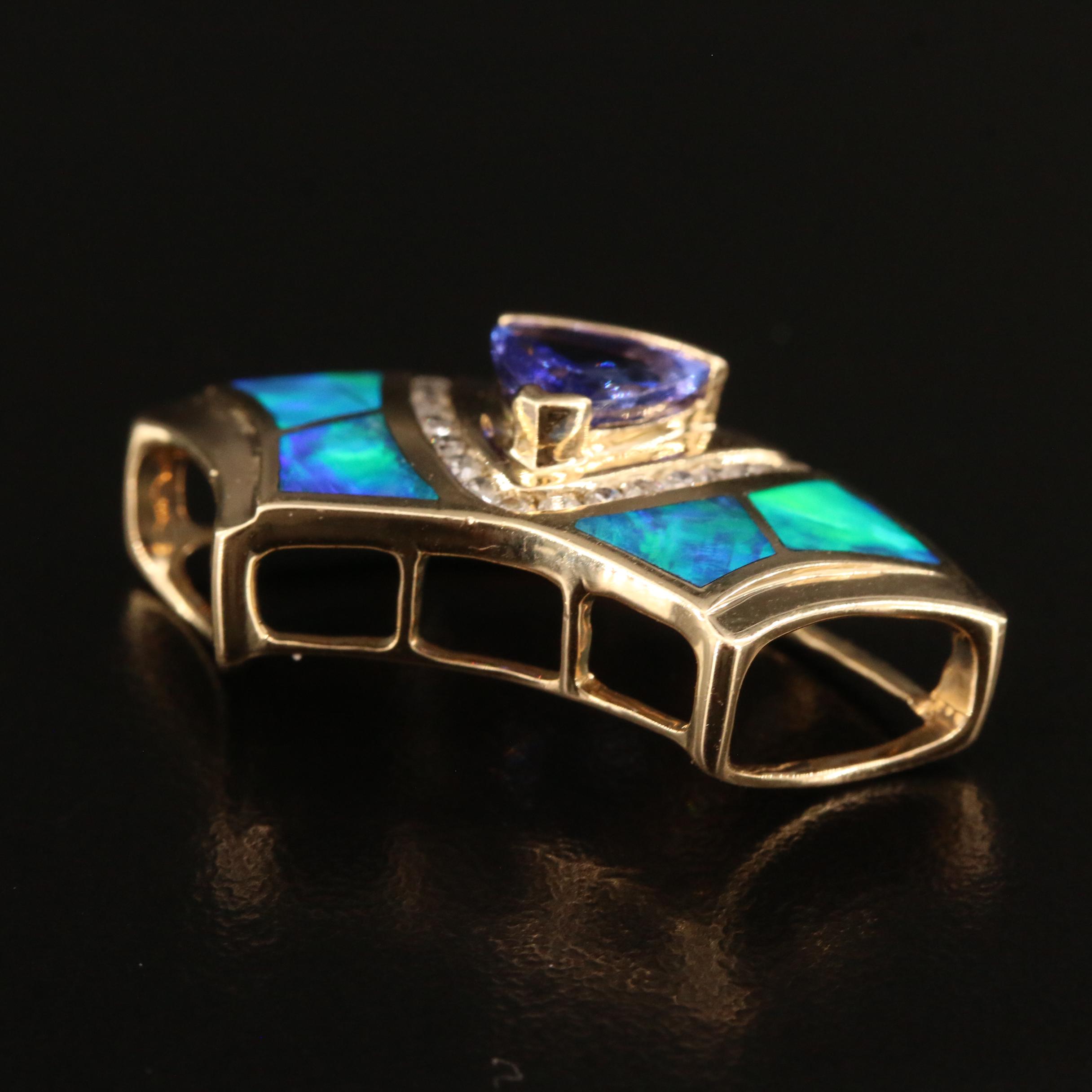 14K Tanzanite, Diamond and Opal Inlay Slide Pendant