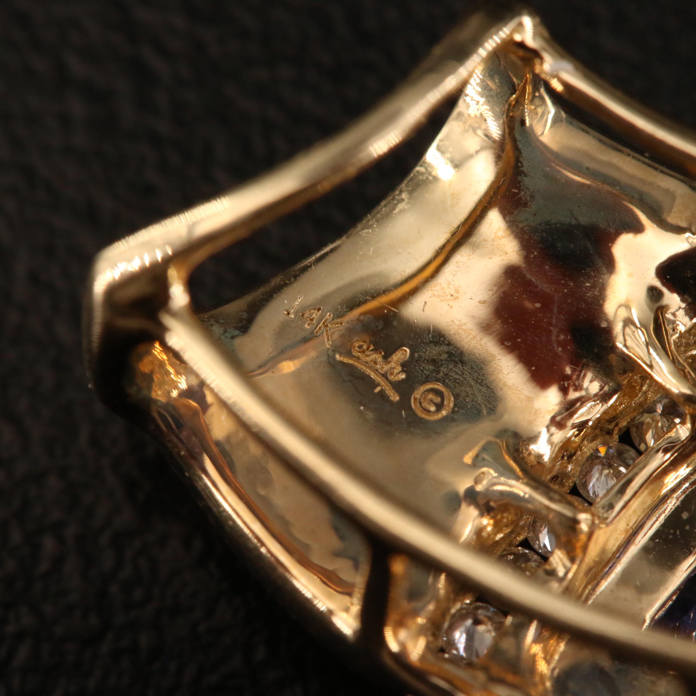 14K Tanzanite, Diamond and Opal Inlay Slide Pendant