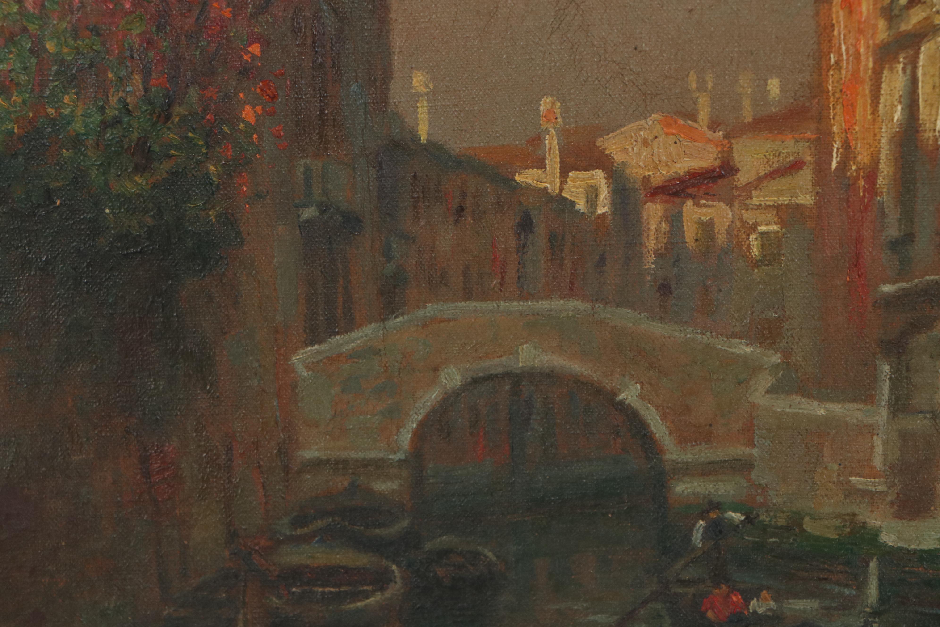 Faust Zaccaria Oil Painting of Venetian Canal Scene, circa 1940