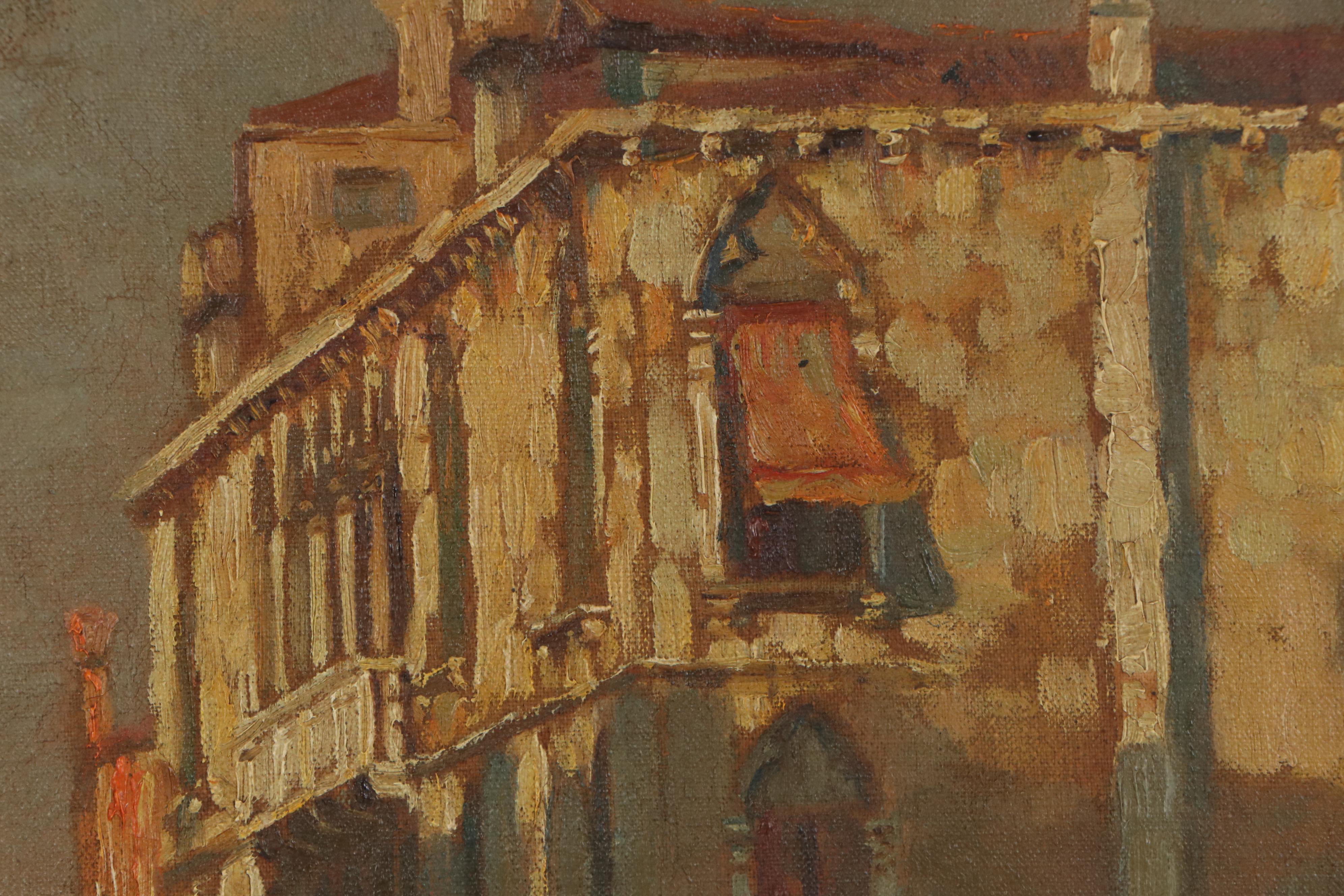 Faust Zaccaria Oil Painting of Venetian Canal Scene, circa 1940