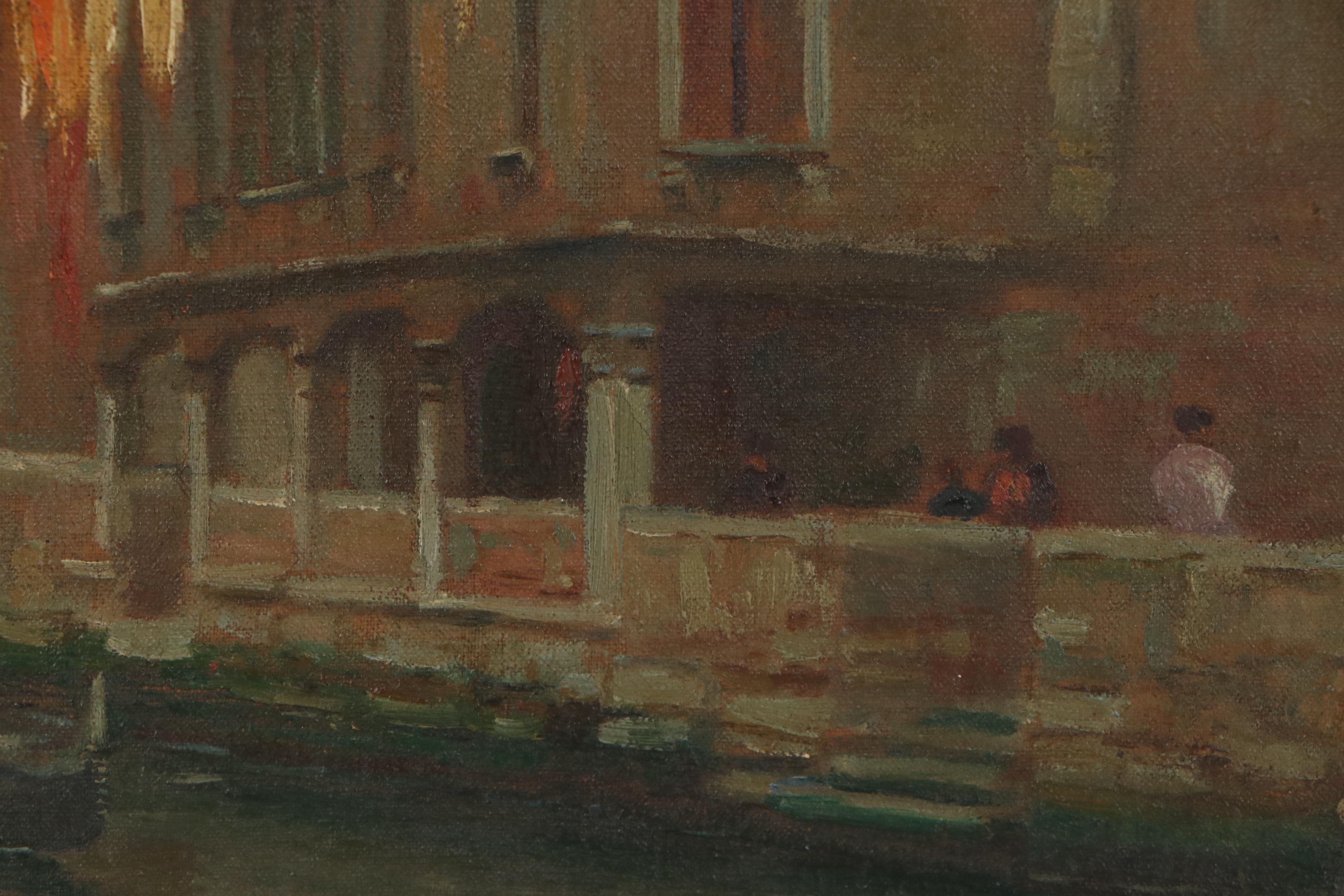 Faust Zaccaria Oil Painting of Venetian Canal Scene, circa 1940