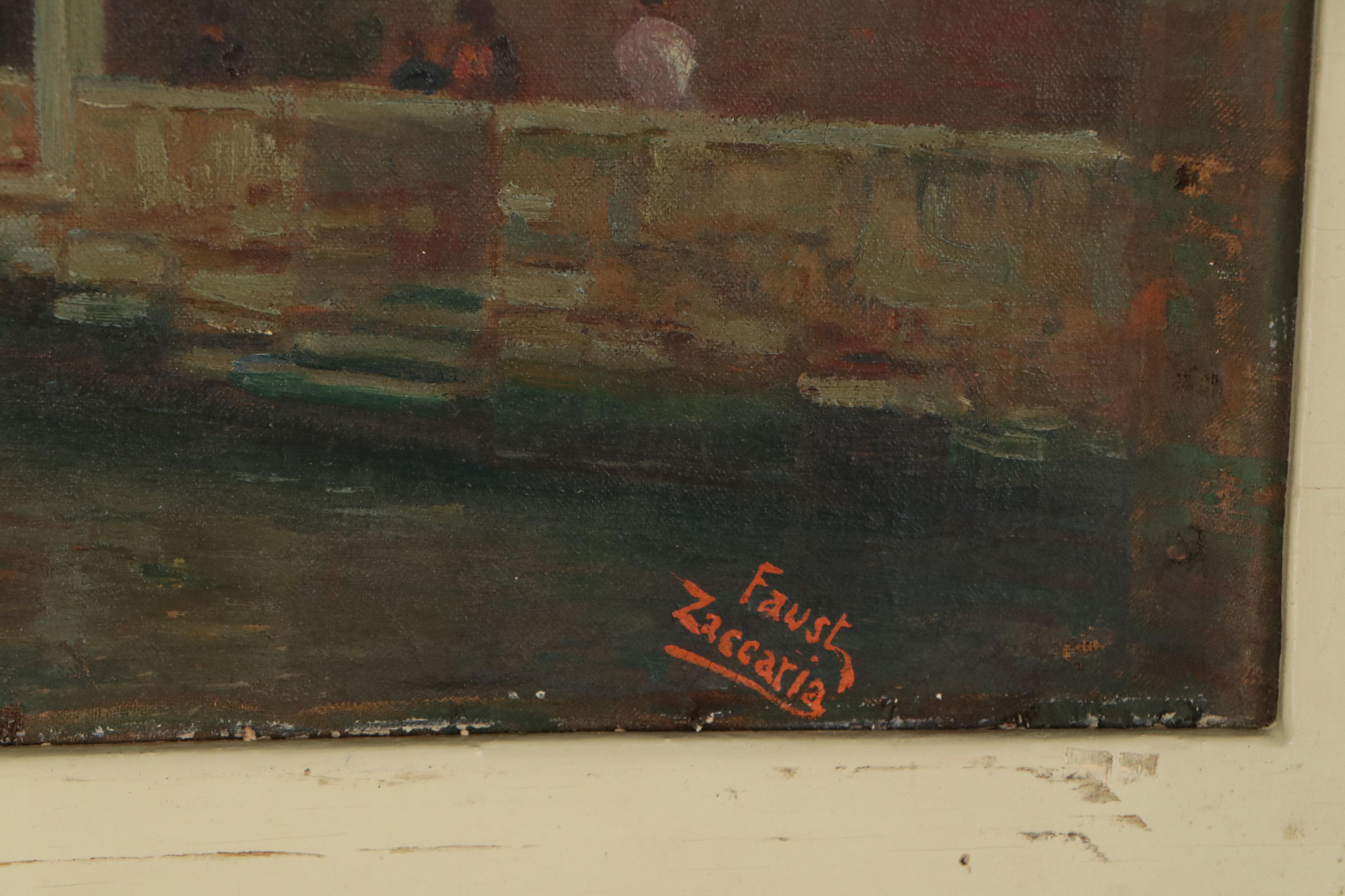 Faust Zaccaria Oil Painting of Venetian Canal Scene, circa 1940