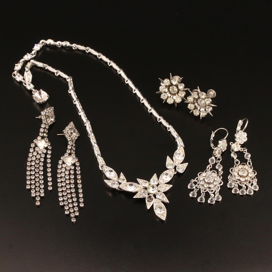Rhinestone Necklace with Assorted Rhinestone Earrings