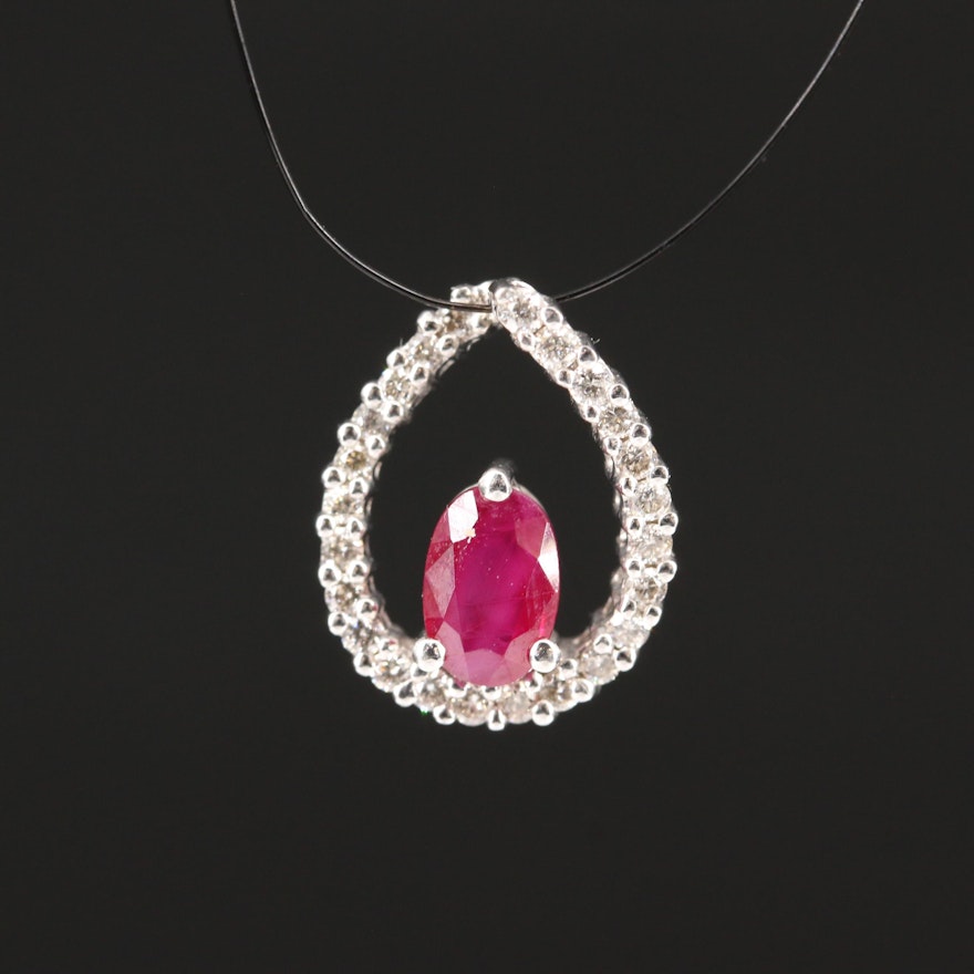 14K Ruby and Diamond Teardrop Pendant