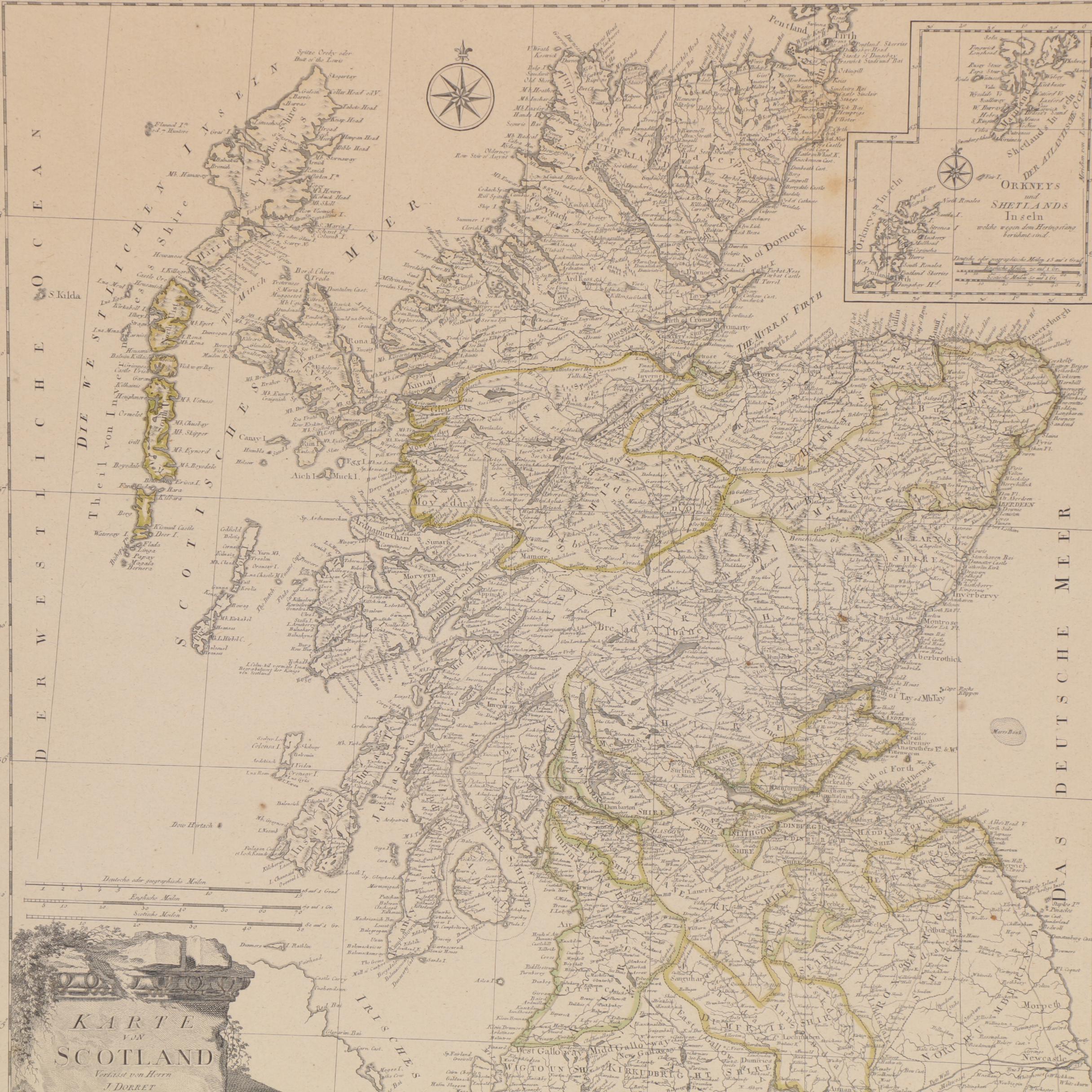 Johann Stenger after James Dorret Map Engraving "Karte von Scotland," 1787