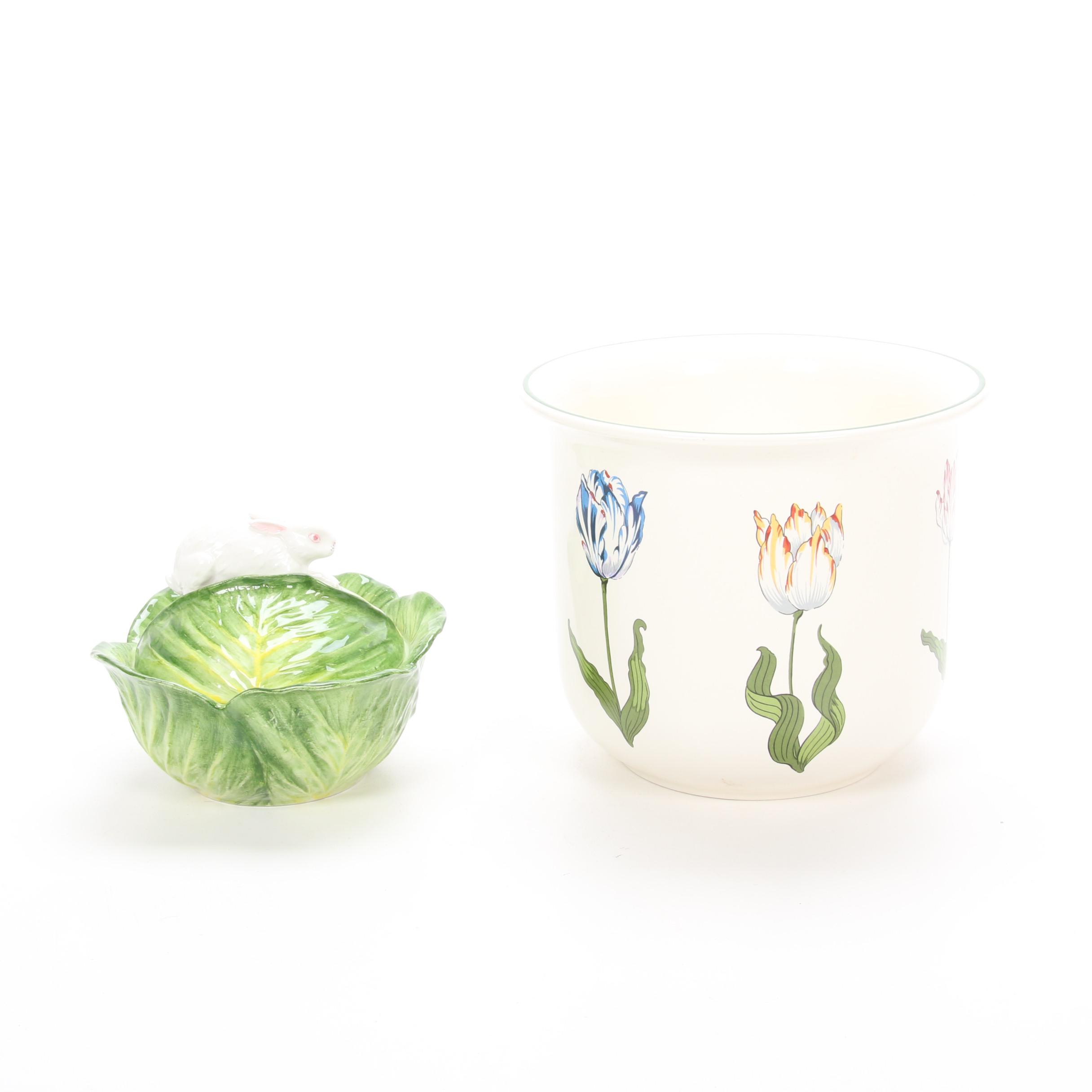 Tiffany & Co. "Tiffany Tulips" Planter and Rabbit on Cabbage Lidded Dish