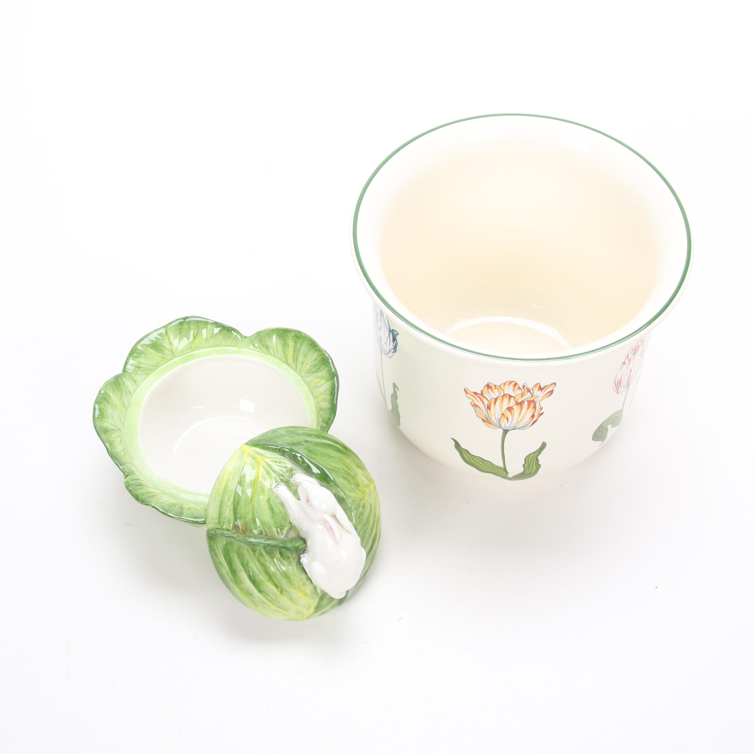 Tiffany & Co. "Tiffany Tulips" Planter and Rabbit on Cabbage Lidded Dish