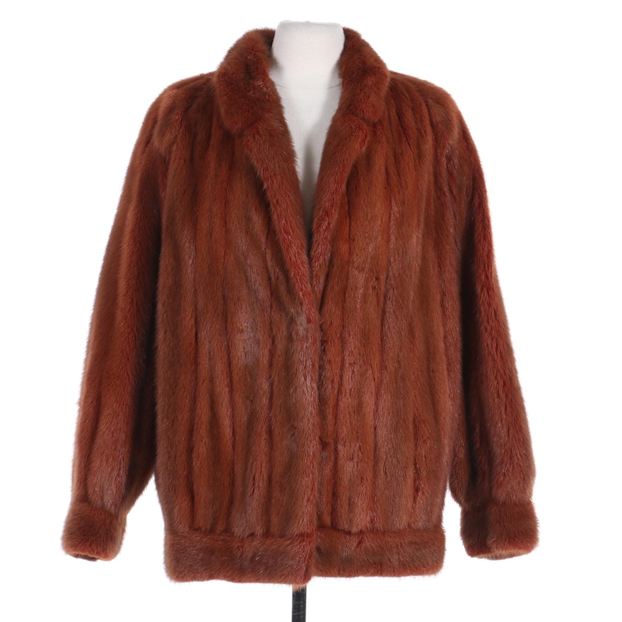 Dyed Mink Fur Jacket with Notched Collar and Banded Cuffs, Vintage