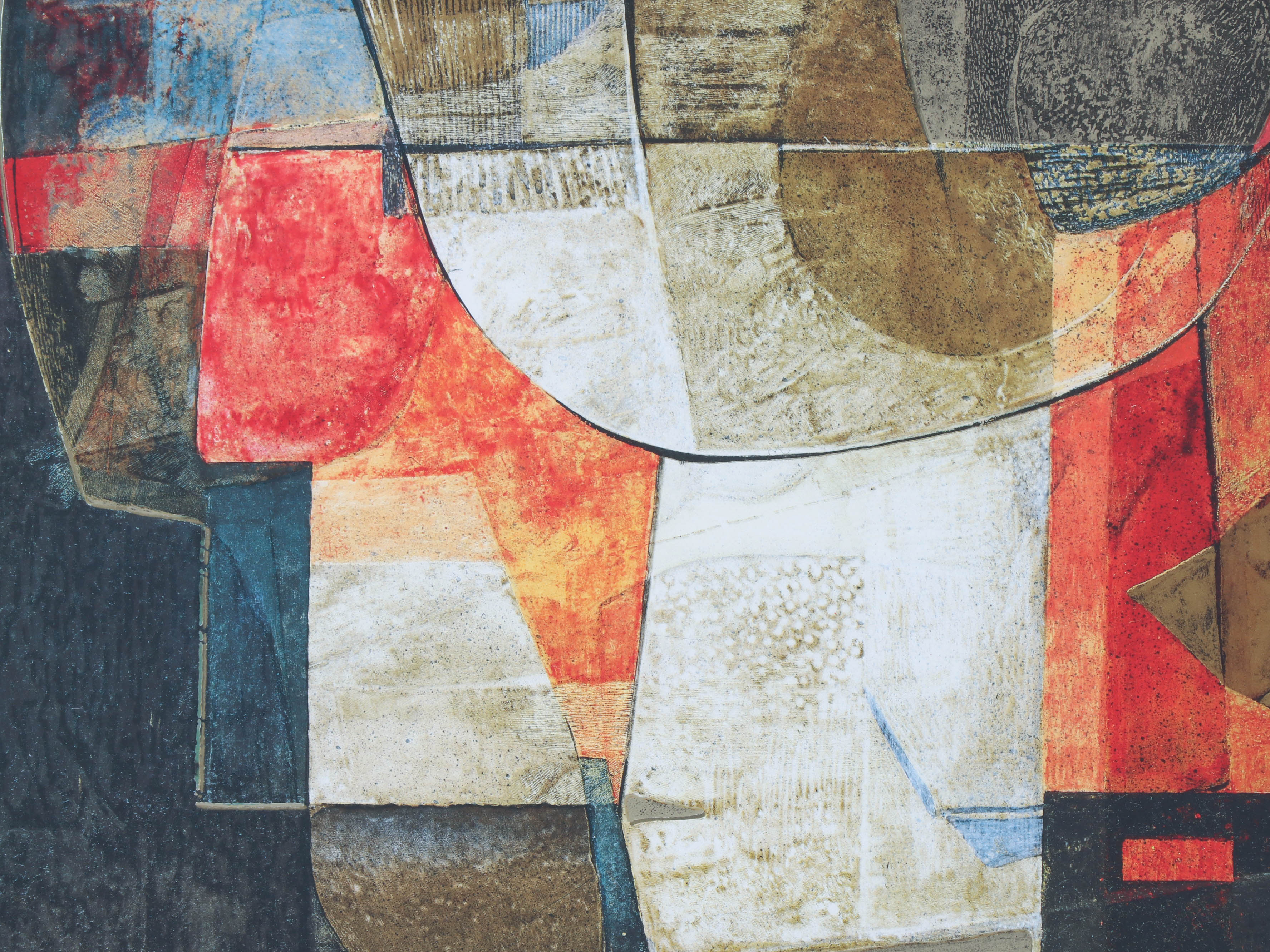 Embellished Abstract Offset Lithograph after Isa Van Der Zee "Abstract in Red"