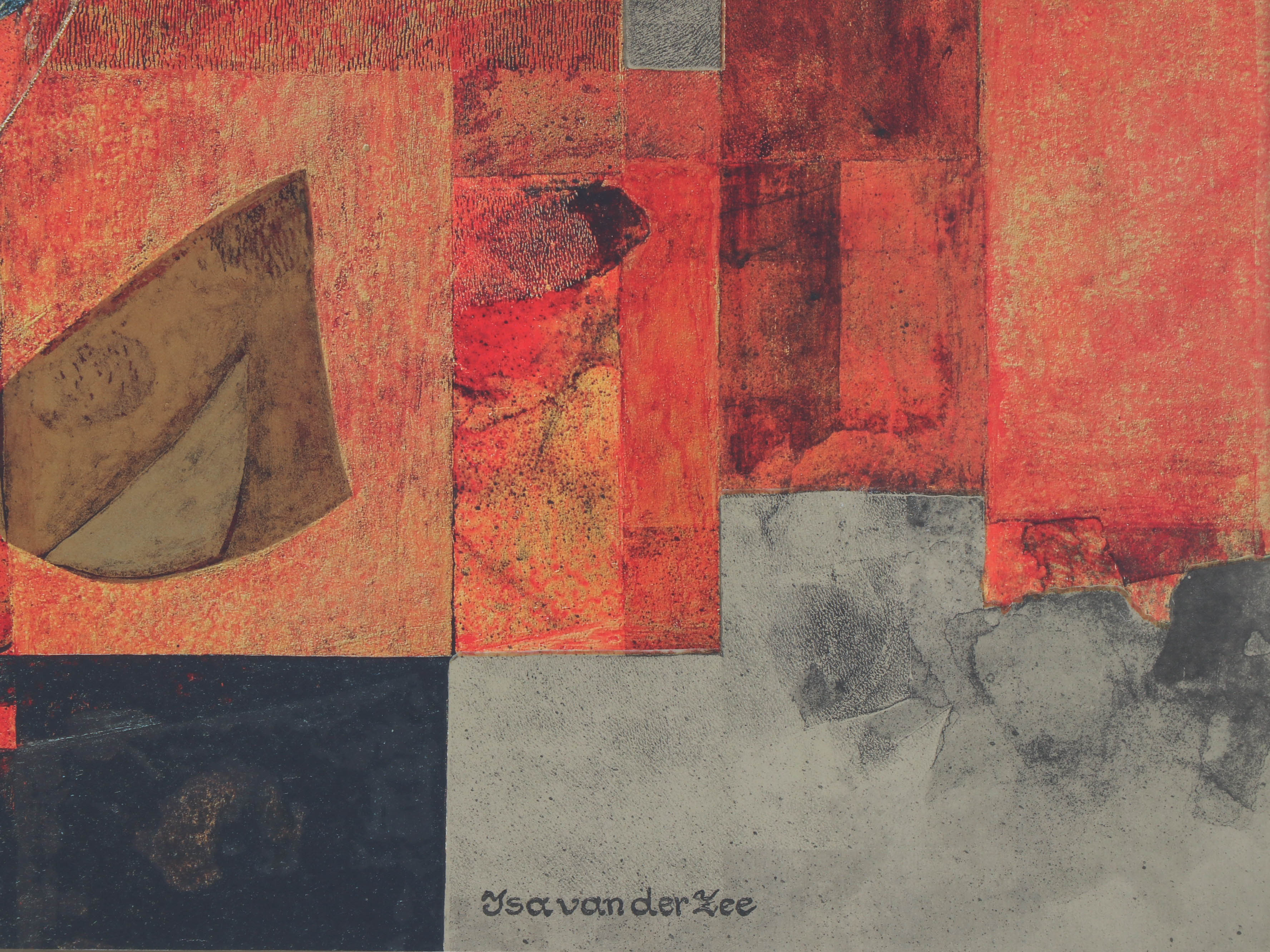 Embellished Abstract Offset Lithograph after Isa Van Der Zee "Abstract in Red"