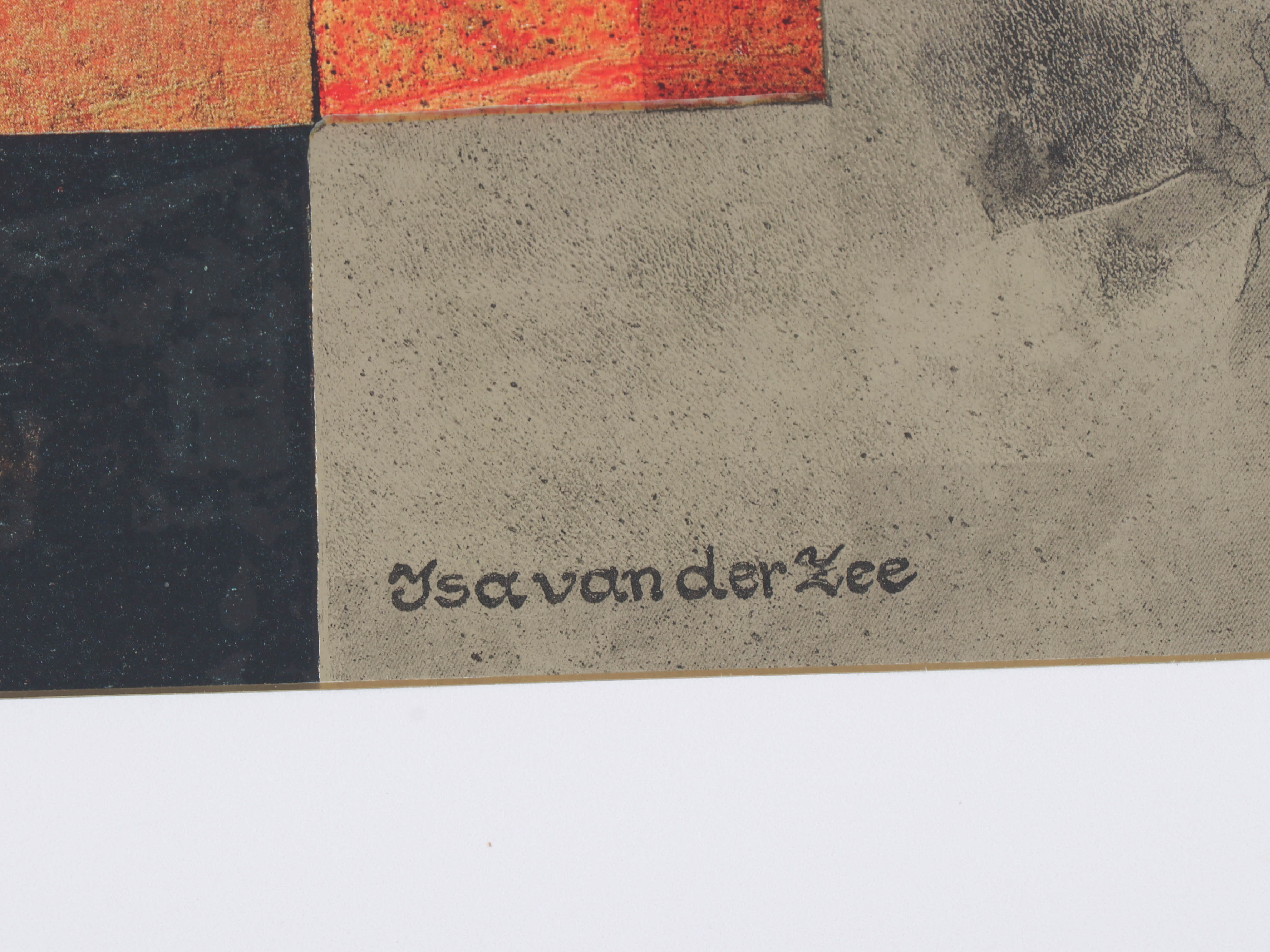 Embellished Abstract Offset Lithograph after Isa Van Der Zee "Abstract in Red"