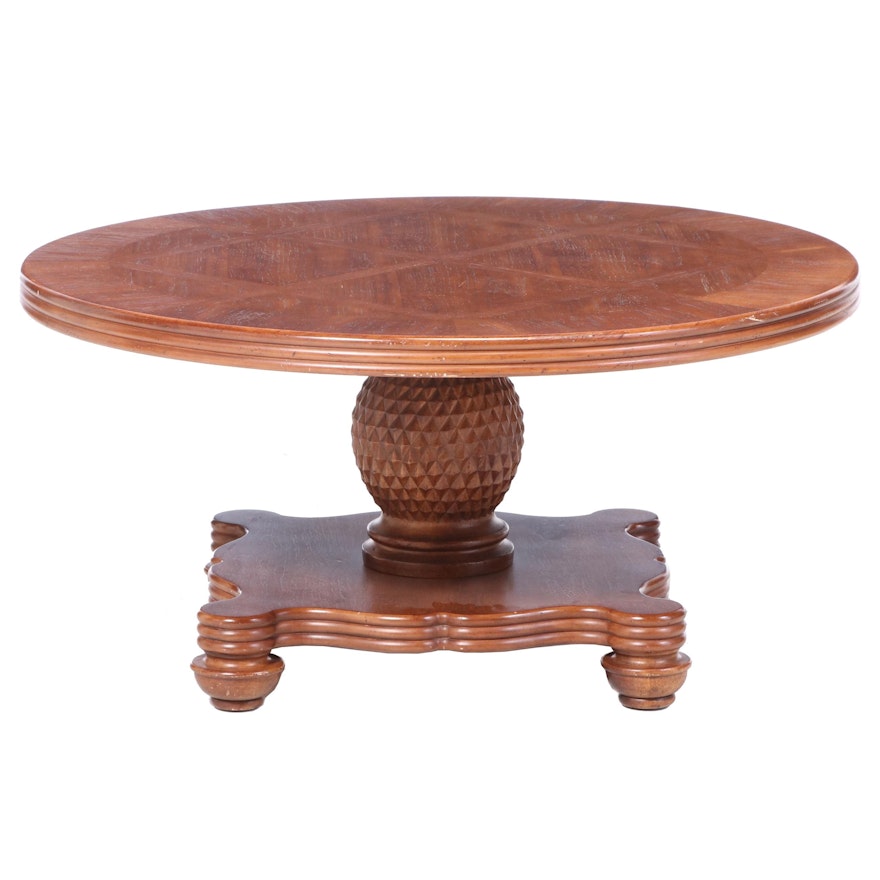 Contemporary Hardwood-Veneered and Crossbanded Pedestal Coffee Table