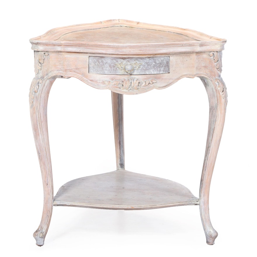 Louis XV Style Whitewashed Beech and Burlwood Two-Tier Side Table, 20th Century