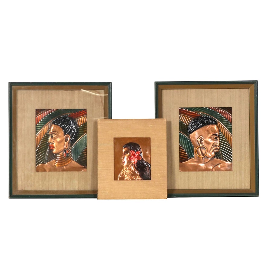 Wanda Irwin Tooled Copper Relief Portraits of Native People, Late 20th Century
