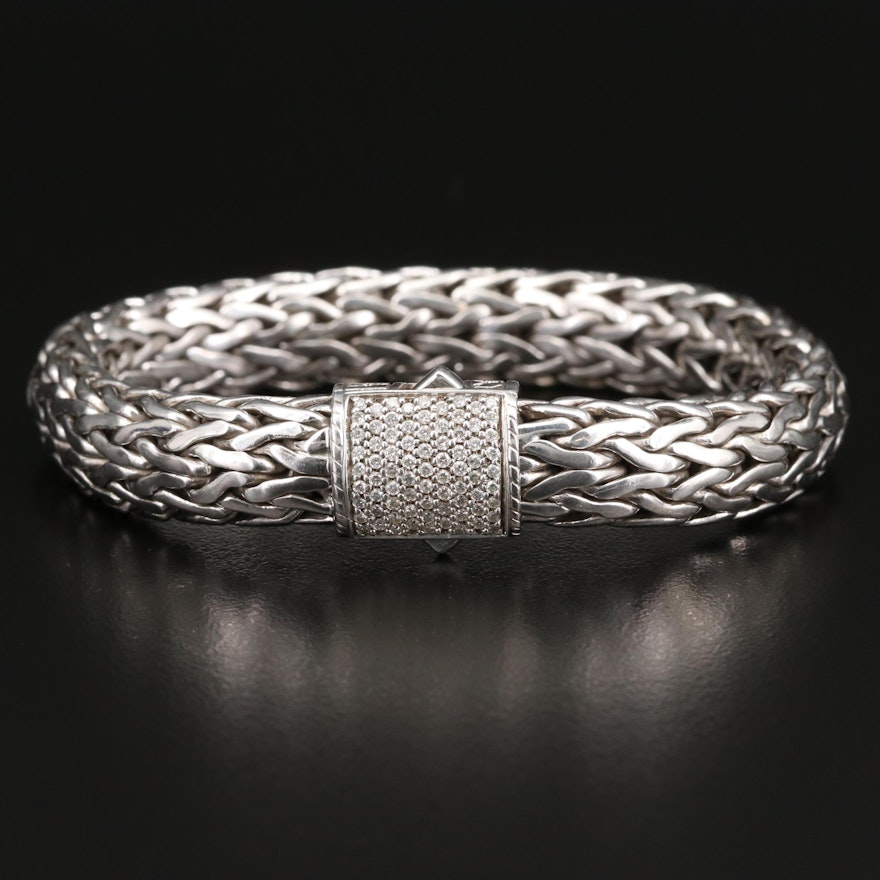 John Hardy Sterling Silver Bracelet with Diamond Clasp