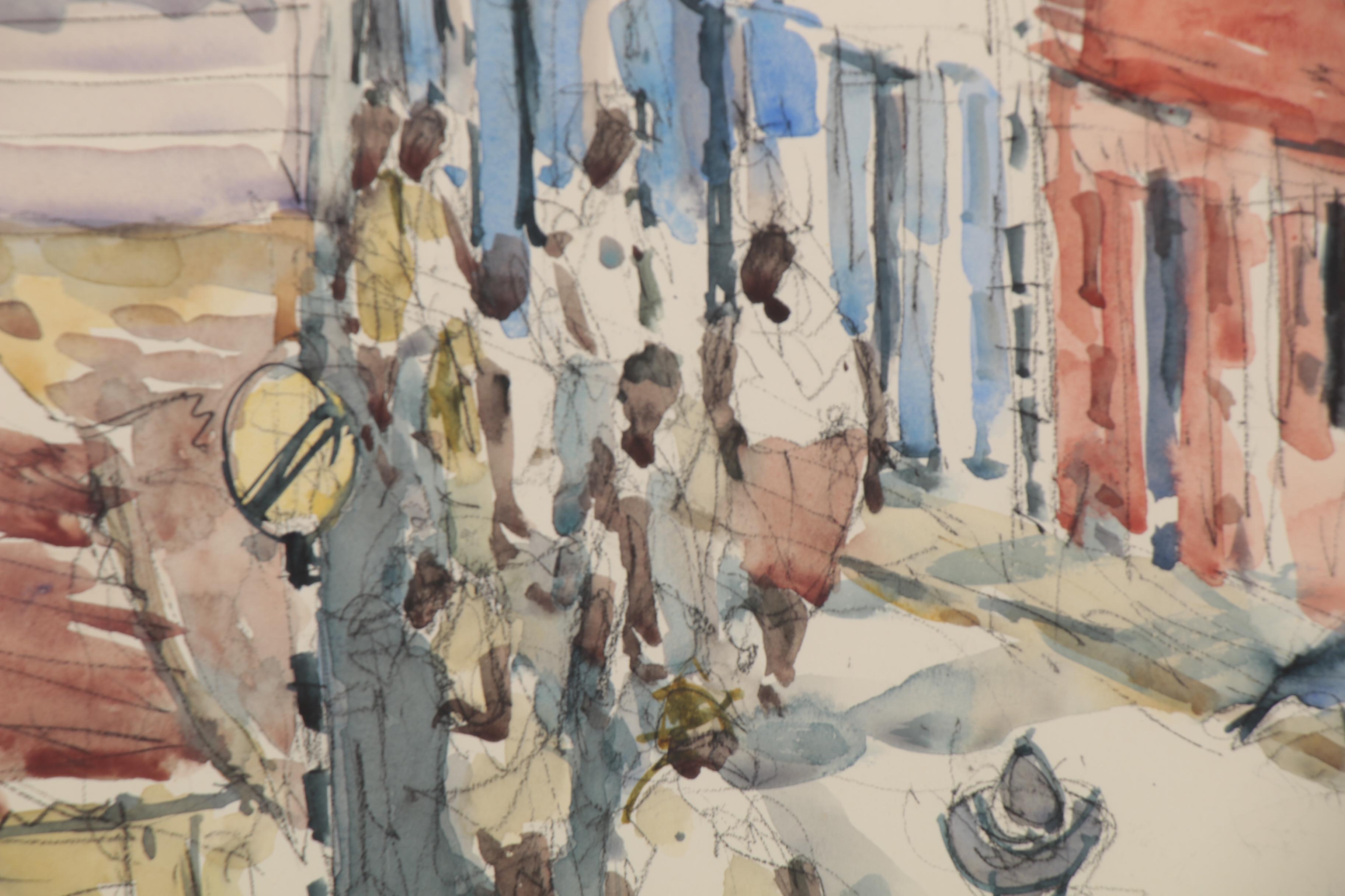 Roger Burnett Street Scene Watercolor Painting, 1988