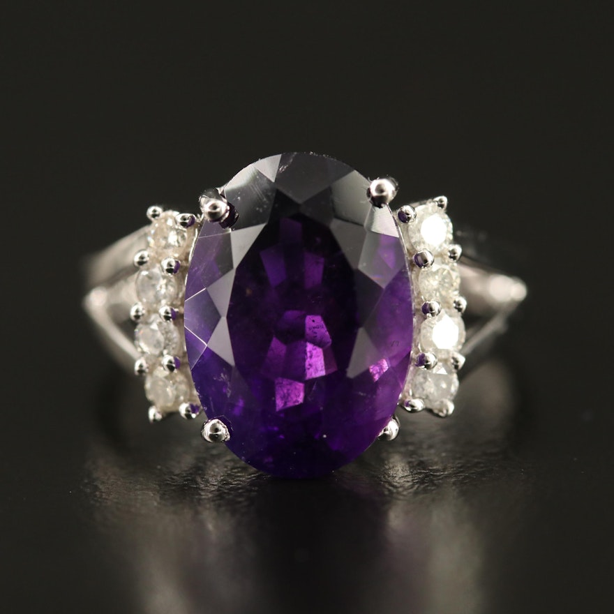 Sterling Silver Amethyst and Diamond Ring