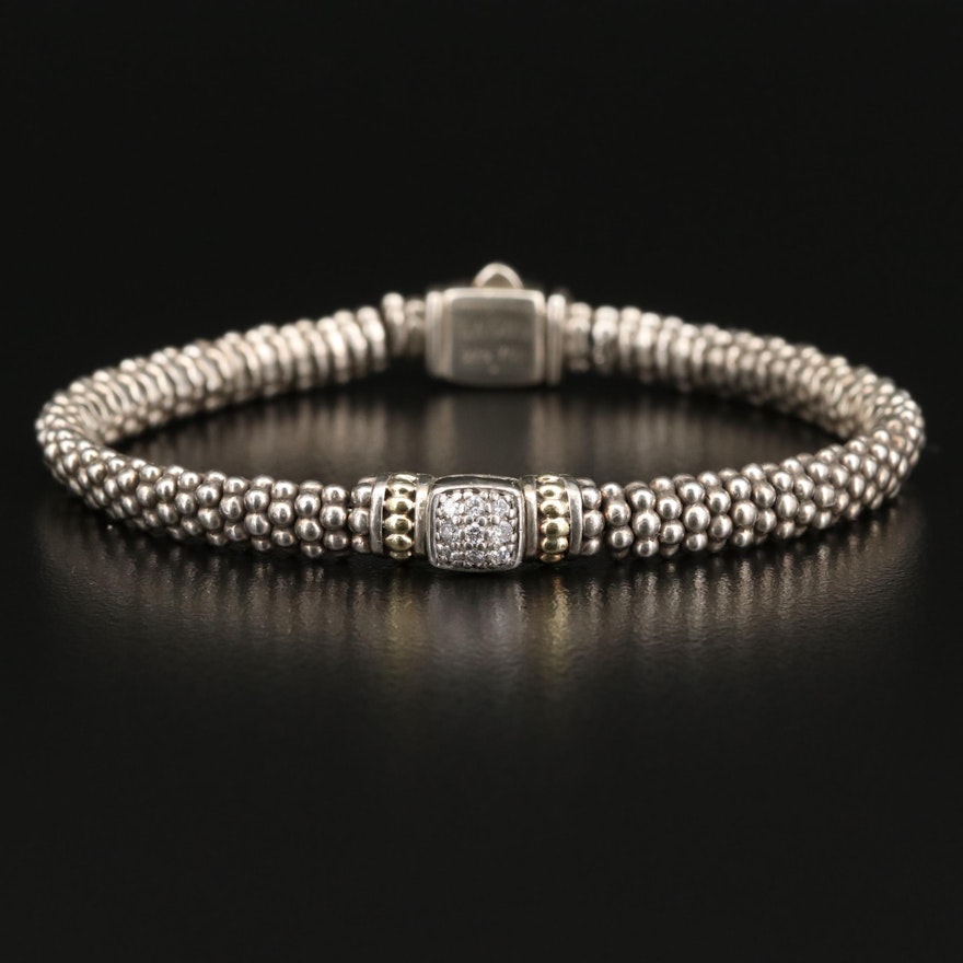 Lagos Sterling Silver Diamond Beaded Bracelet with 18K Accents