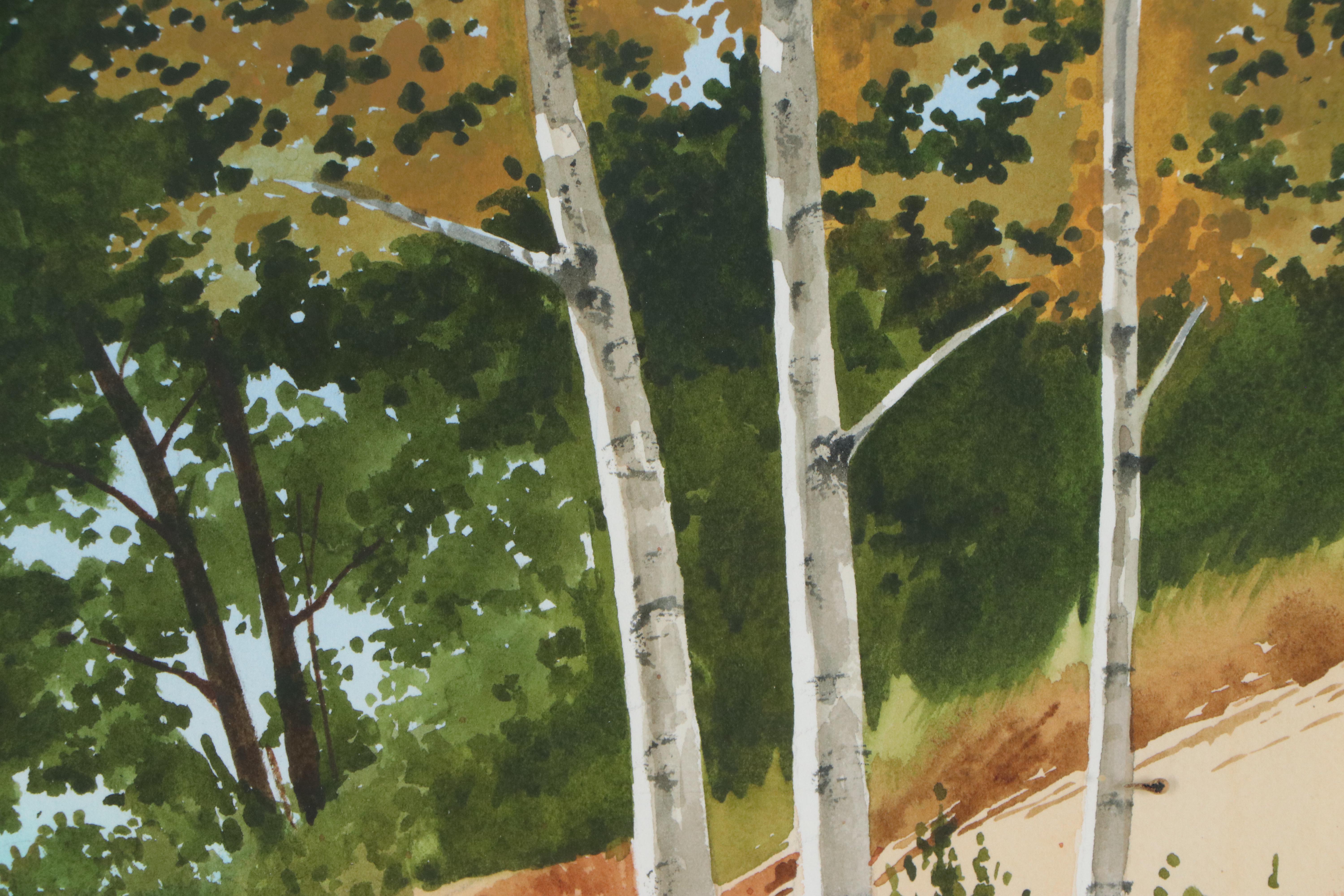 Jack Brouwer Watercolor Painting "Dune Birches," Late 20th Century