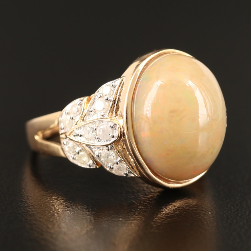 Sterling Opal and Diamond Ring