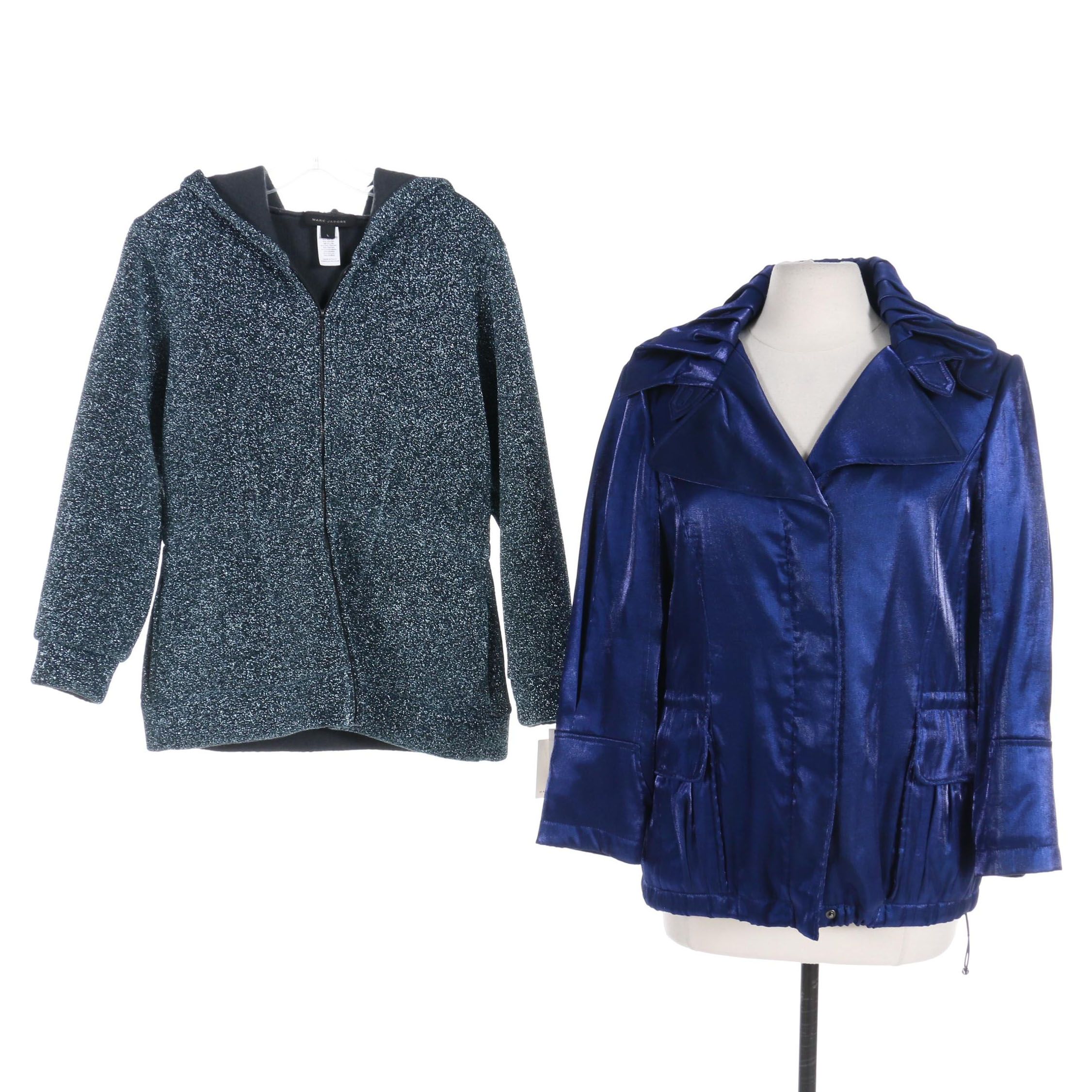 Marc Jacobs Silver Metallic Hooded Jacket with Hilary Radley Iridescent Jacket