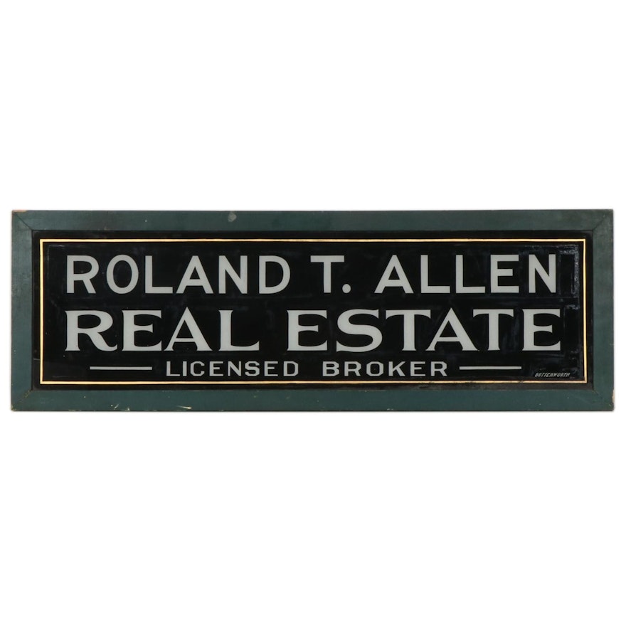 Butterworth Painted Glass Sign "Roland T. Allen Real Estate"