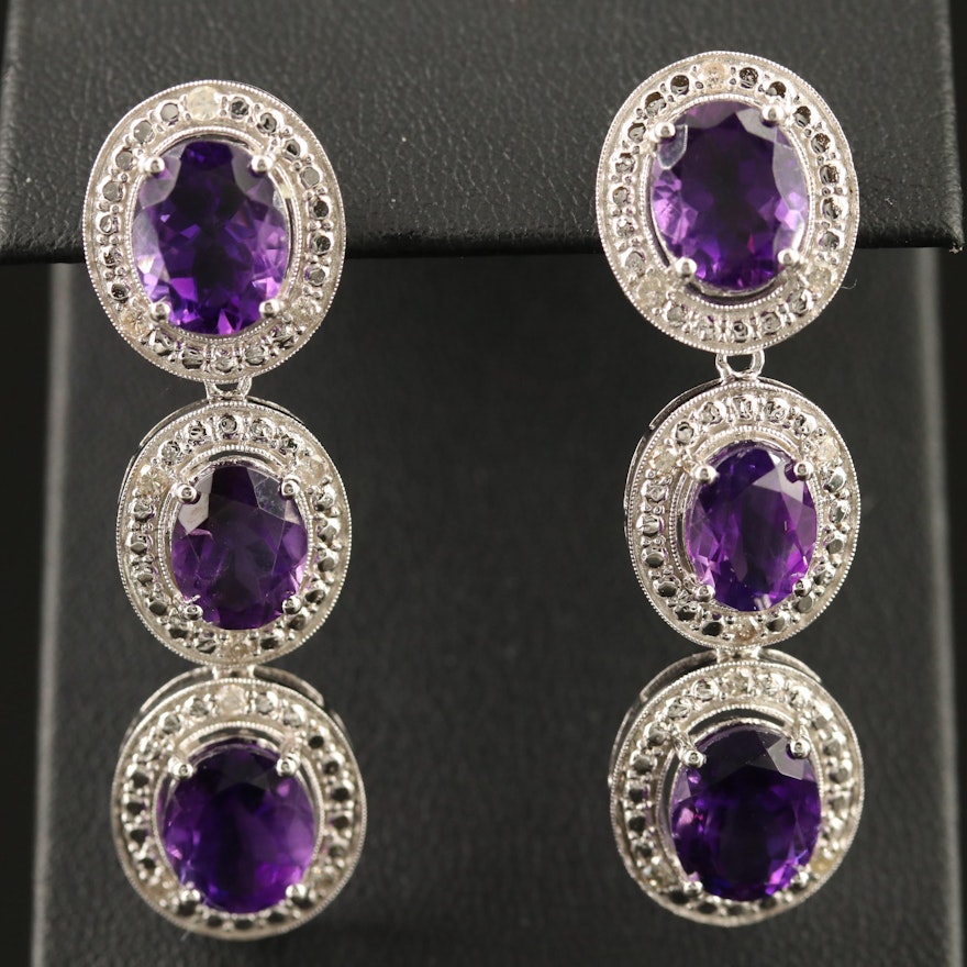 Sterling Amethyst and Diamond Dangle Earrings