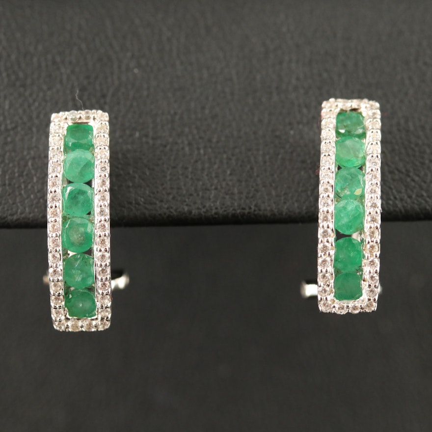 Sterling Silver Emerald and Cubic Zirconia Earrings