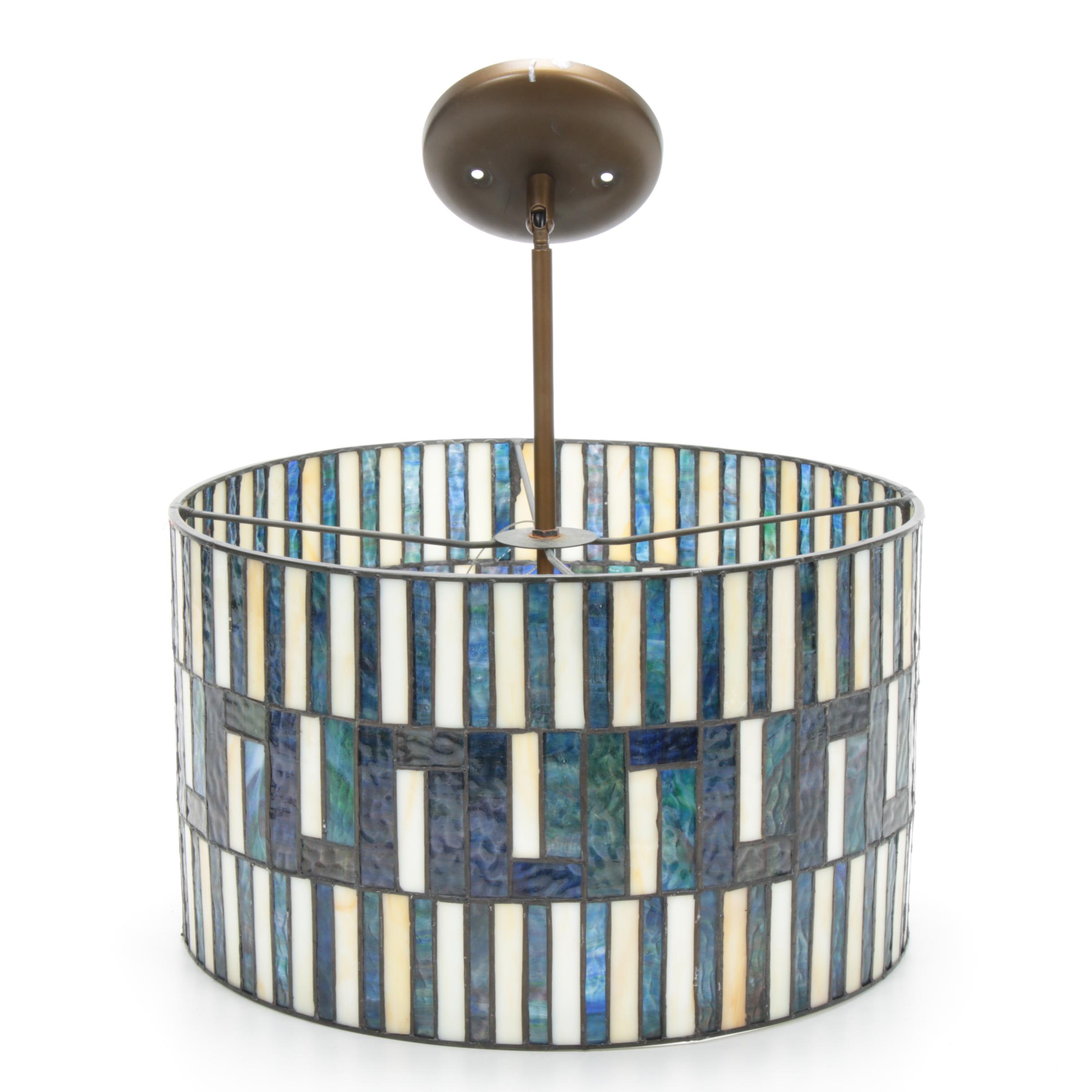 Blue, White and Green Slag Glass Pendant Light